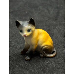 Vintage Hand-Painted Ceramic Cat Figurine With Blue Eyes